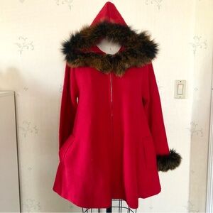 Wool Swing Coat with Mink Fur Hood & Cuffs